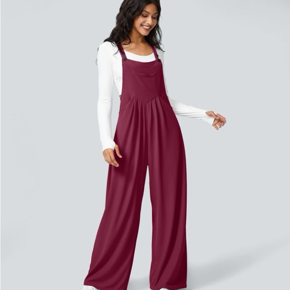 HALARA Burgundy Wide-Leg Jumpsuit